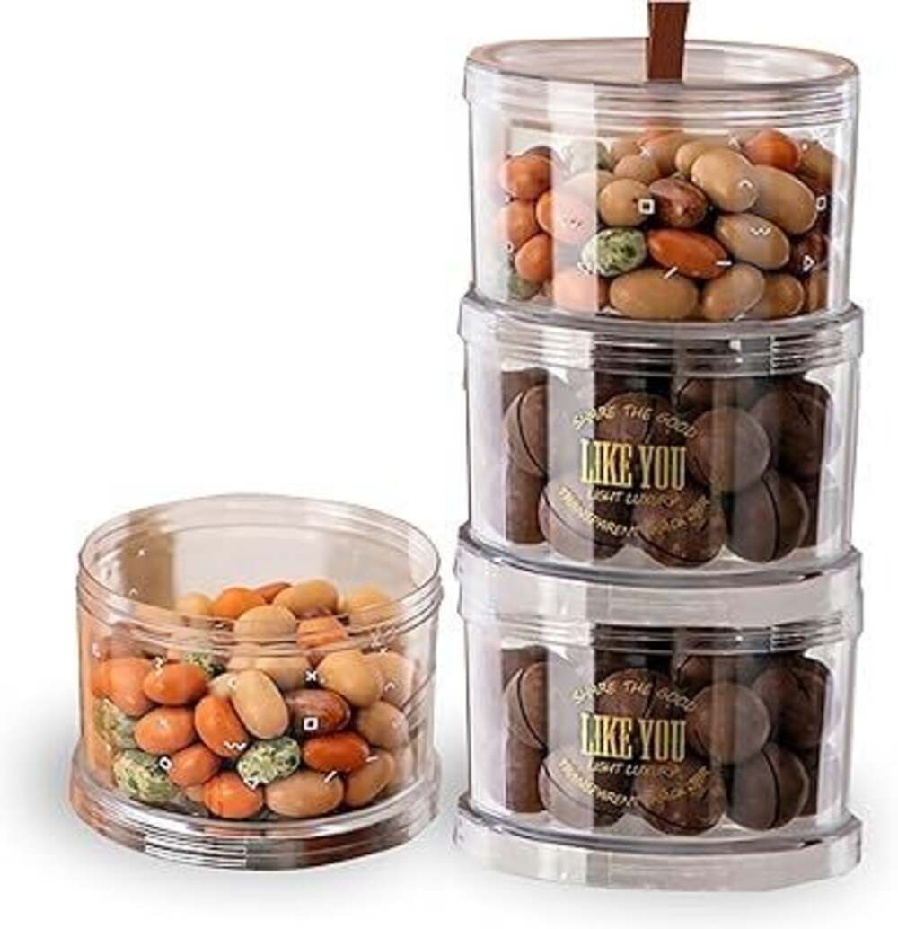 3-Tier Stackable Clear Plastic Snack and Candy‎ Storage Jars with Lid and Handle